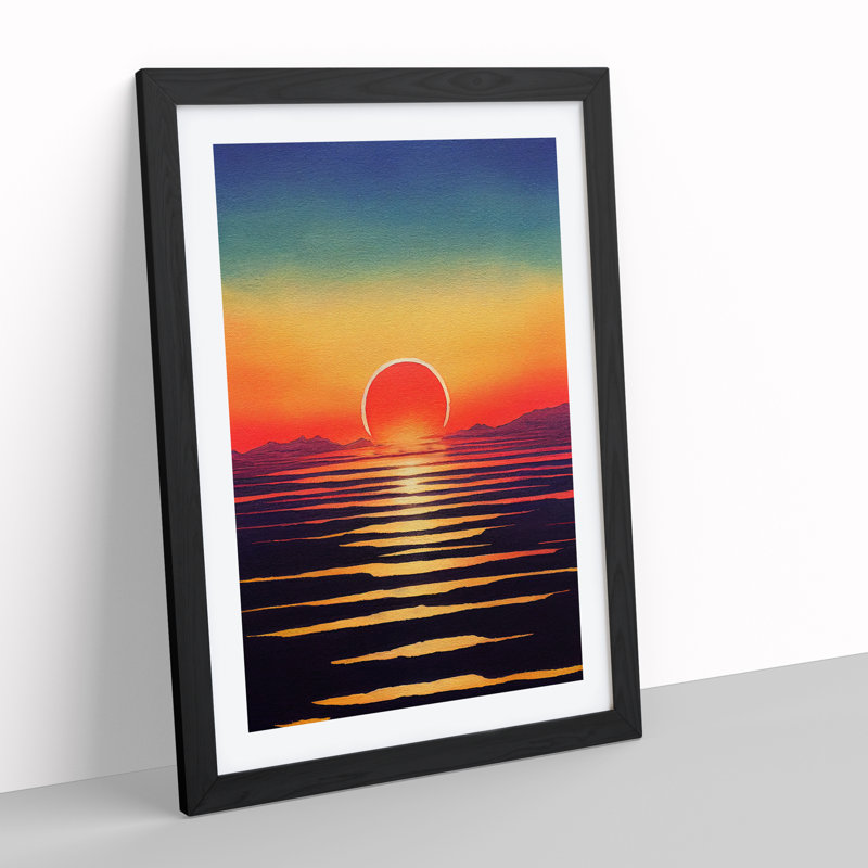 Serene Ocean Sunset - Single Picture Frame Print, 46cm H x 34cm W x 2cm D, Black
