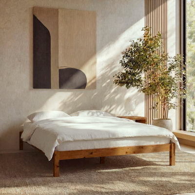 King Bed Frame Classic Wood Platform, Noise Free, Under Bed Storage, No Box Spring Needed, Easy Assembly, New Walnut