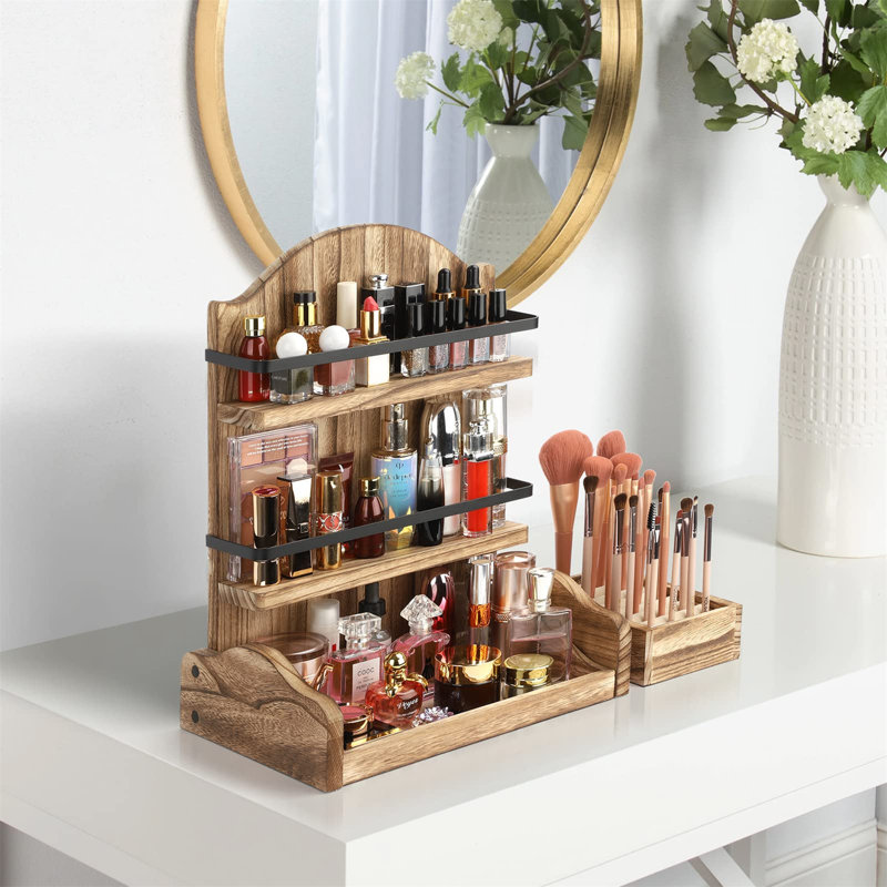 Cyprio Wood 3 Compartment Makeup Organizer