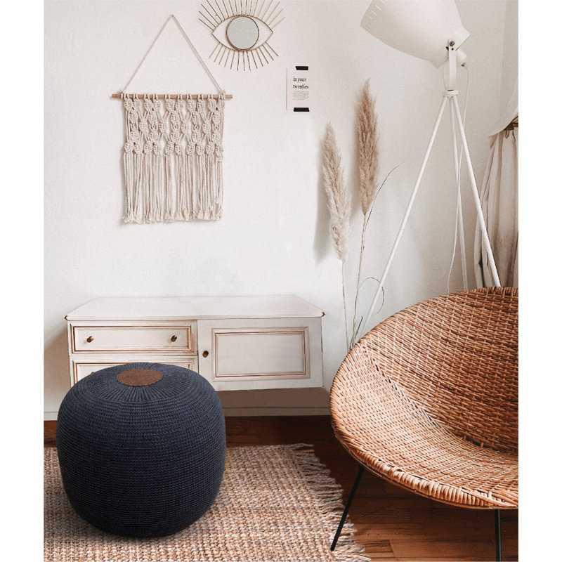 Handmade Pouffe, Anthracite Color, 15.7 x 15.7 x 17.7 inches | 100% Acrylic Fabric, Soft Polyester Filling | Stylish and Versatile Seating Solution for Living Room, Bedroom, or Entryway Decor