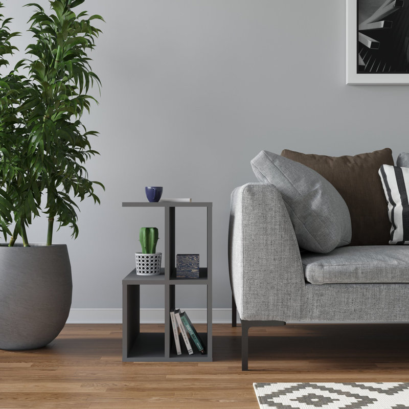 Table de bout moderne avec tablettes de rangement ouvertes, Anthracite