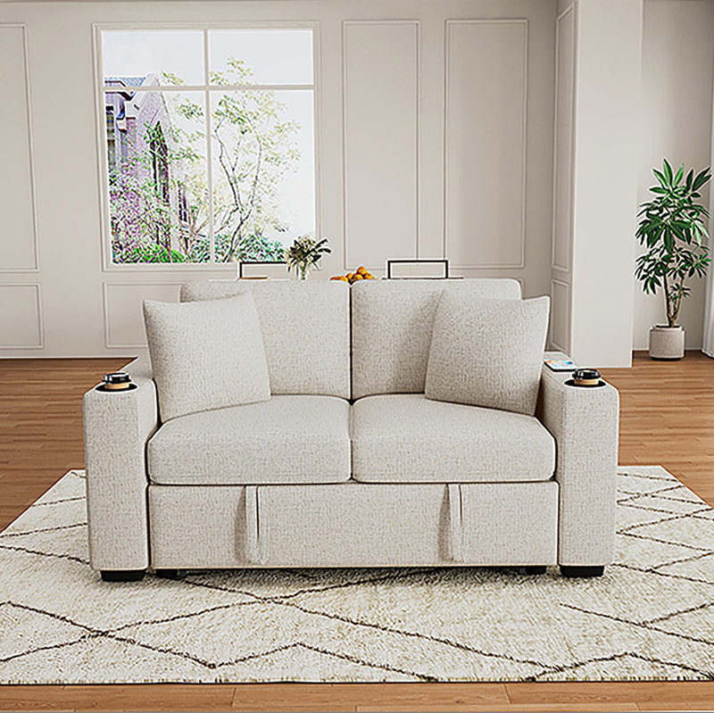 60.6" Modern Loveseat Sofa Pull-out Sofa Bed Sofa Couch 2-seater Sofa Chair for Living Room, Beige, Beige