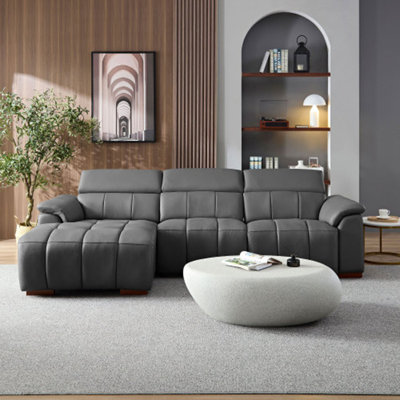 Wall-Hugger Reclining Sofa Modern Electric Control Genuine Leather L Shaped Couch,Lounge Seat Theater Seating Furniture With USB Port, Sofa With Headrest & Footrest For Living Room,Apartment