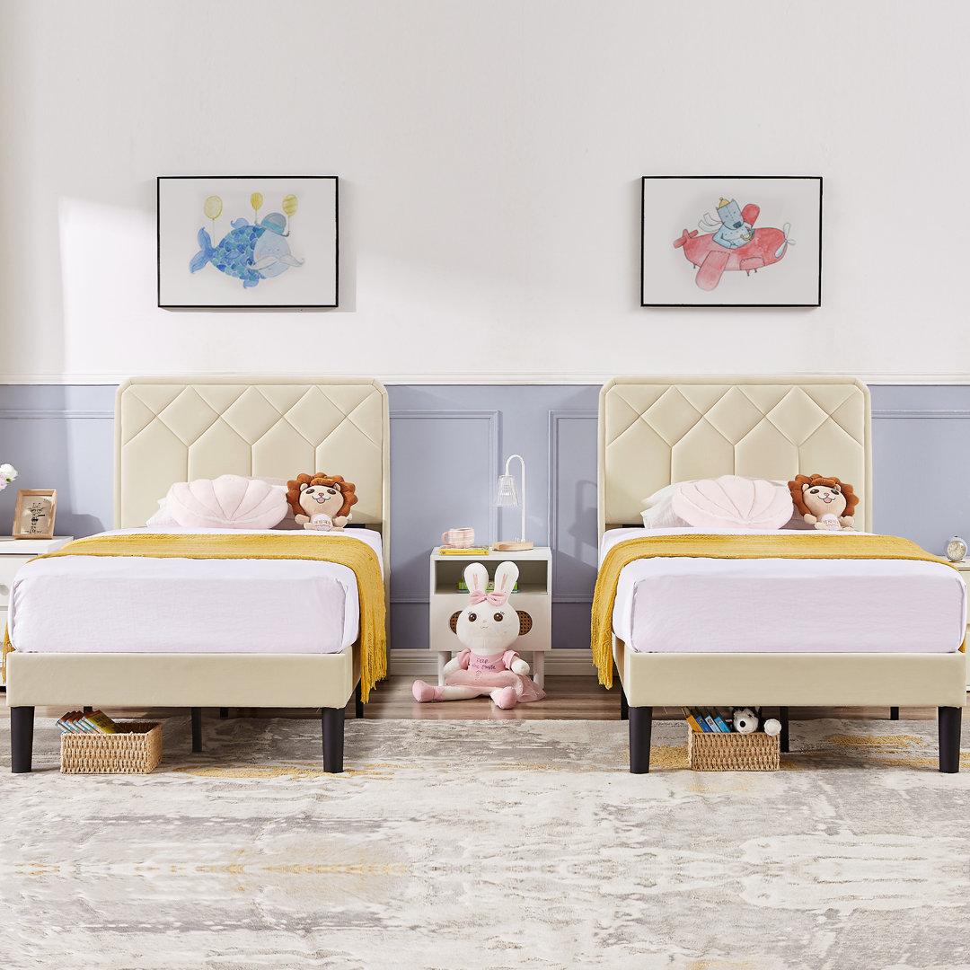 Mayrani Twin Upholstered Platform Bed Frame with Adjustable Headboard (Set of 2), No Box Spring Needed (Set of 2) Mercer41 