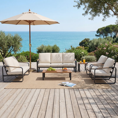 7-person Outdoor Seating Group with Cushions, Off-White Patio Conversation Sofa Set