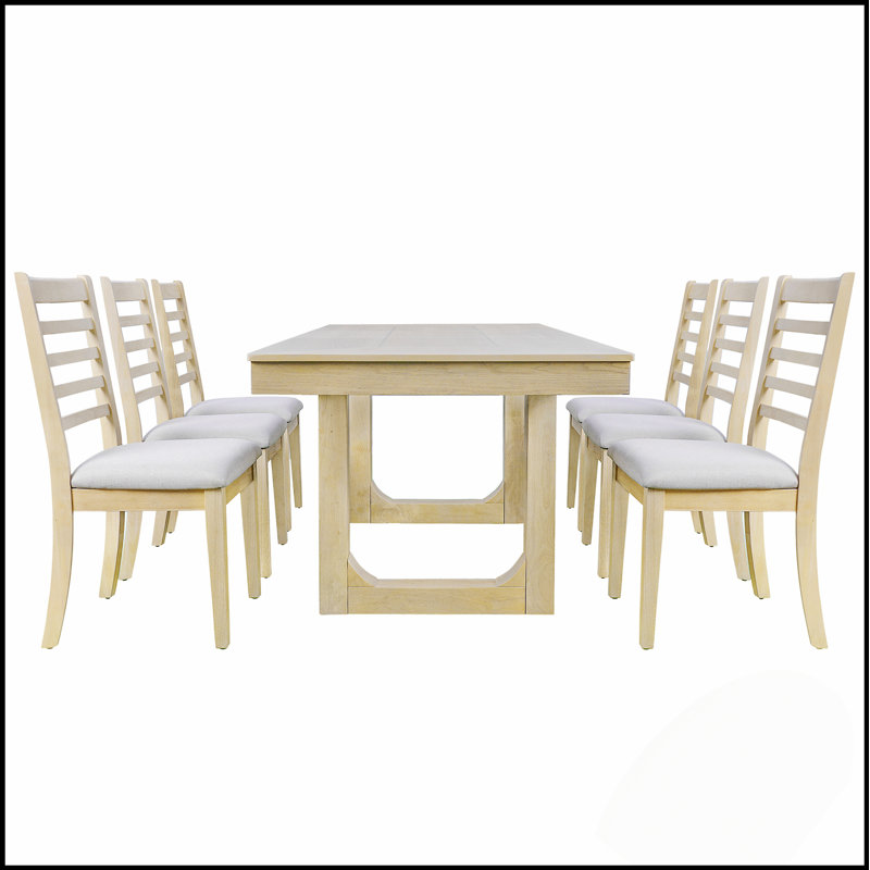 Ensemble de table de salle à manger extensible 7 pièces de style campagnard avec rallonge mobile de 18 pouces et 6 chaises rembourrées pour cuisines et salles à manger rustiques