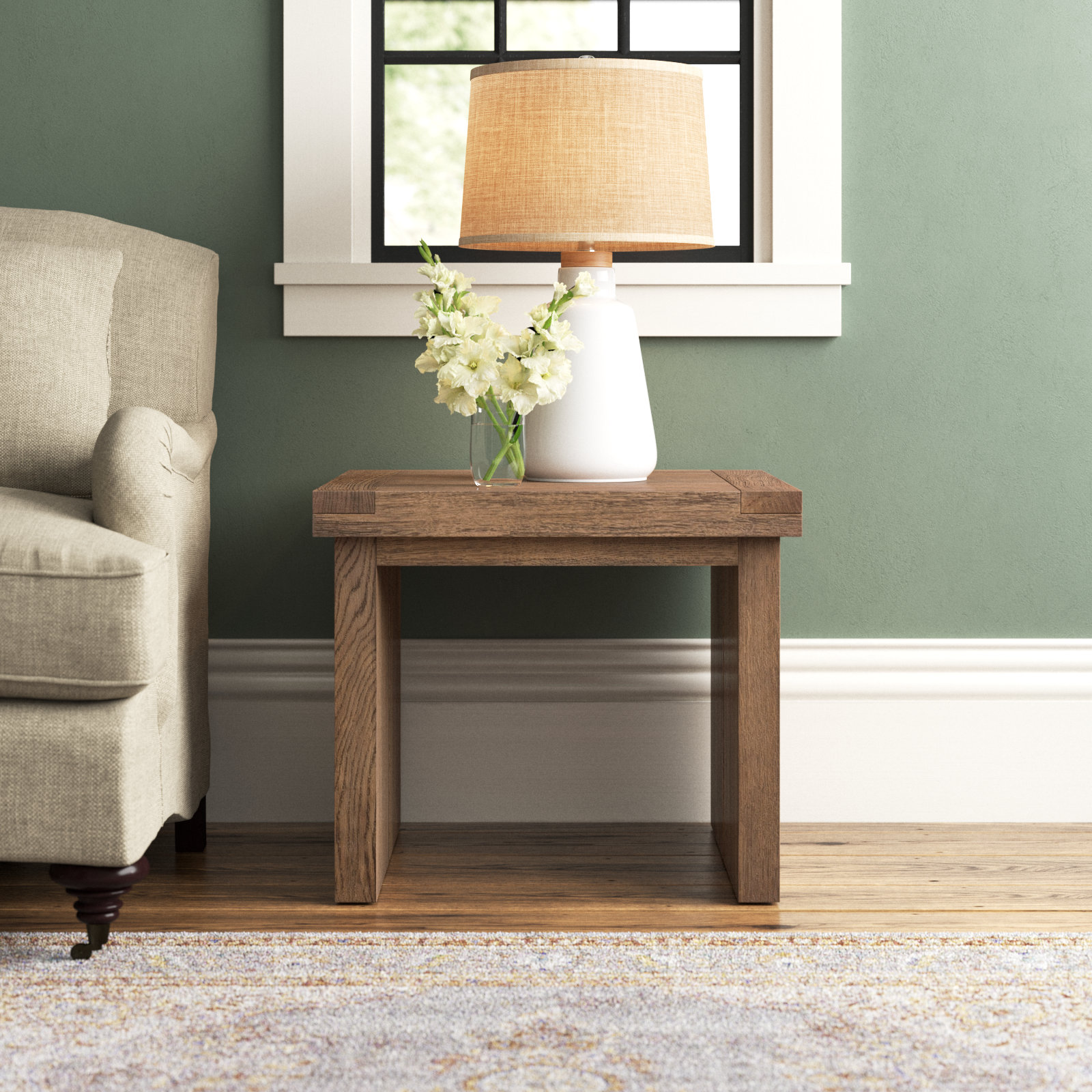 Nemo Solid Wood End Table, Worn Oak Veneer