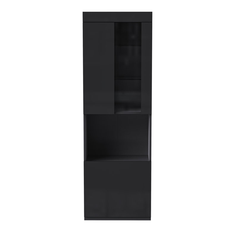 Versatile High Gloss Storage Cabinet With LED Lights, Ideal For Multiple Rooms And Storage Needs., Black