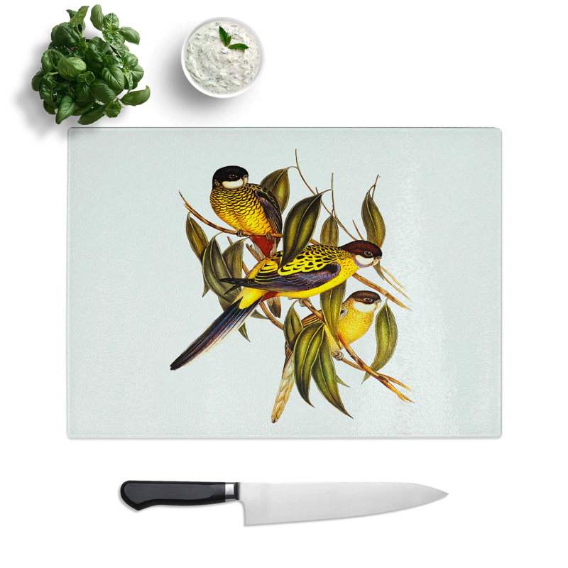 Tempered Glass Parakeets Chopping Board, 39 cm W x 28.5 cm L