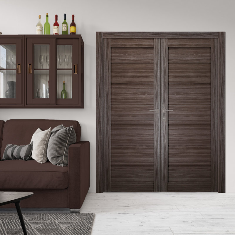 Porte intérieure pré-suspendue double Alda Active, Chêne gris, 47,75 po x 79,37 po, Gauche