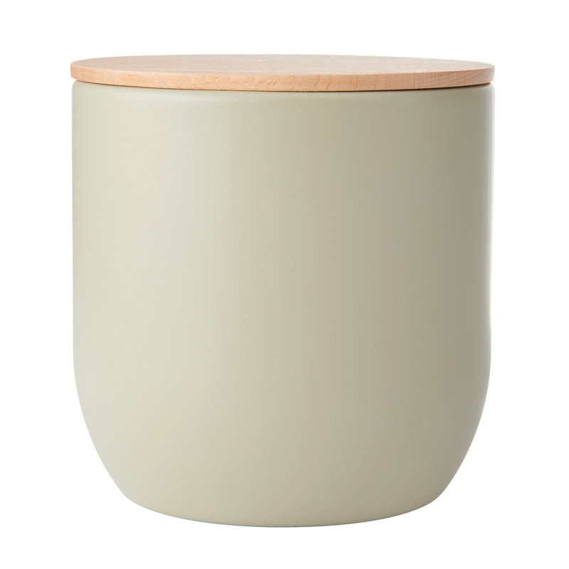 KitchenCraft Idilica Kitchen Canister with Beechwood Lid, 12 x 12cm, Putty, Grey, 12.30 H x 12 W x 12 D cm