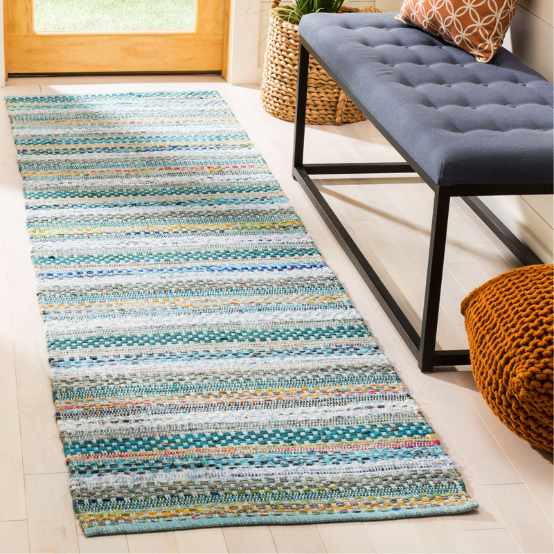 Vesey Hand Woven Cotton Striped Rug, Runner 2'3" x 8'