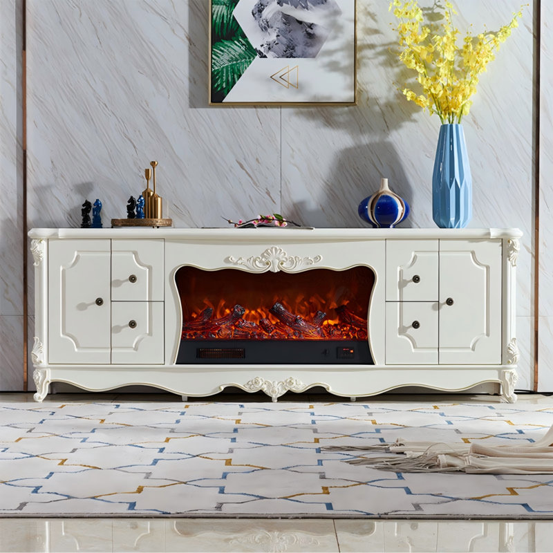 Meuble télé 78,74 po avec 4 tiroirs et 2 armoires de style minimaliste blanc moderne