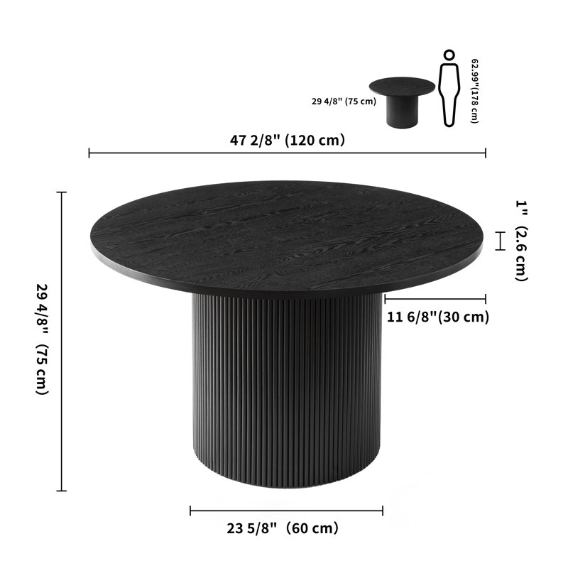 Charleily 47.2'' Solid Wood Round Dining Table, Black