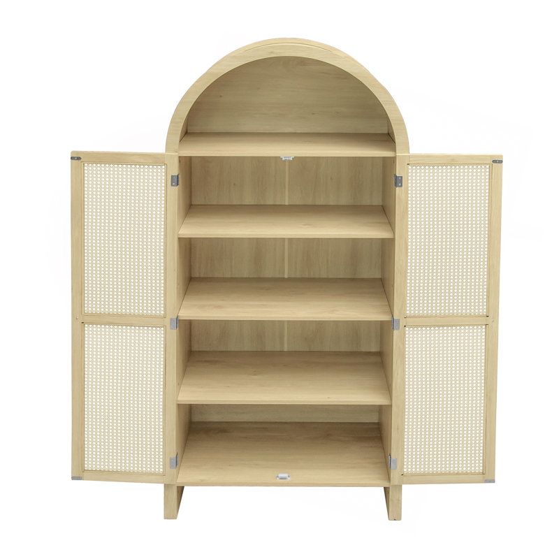 Garde-manger arqué de 70,28 po de hauteur, vitrine de rangement arquée avec 2 tablettes réglables, armoire de rangement polyvalente à porte en rotin pour la cuisine, la salle à manger et le salon