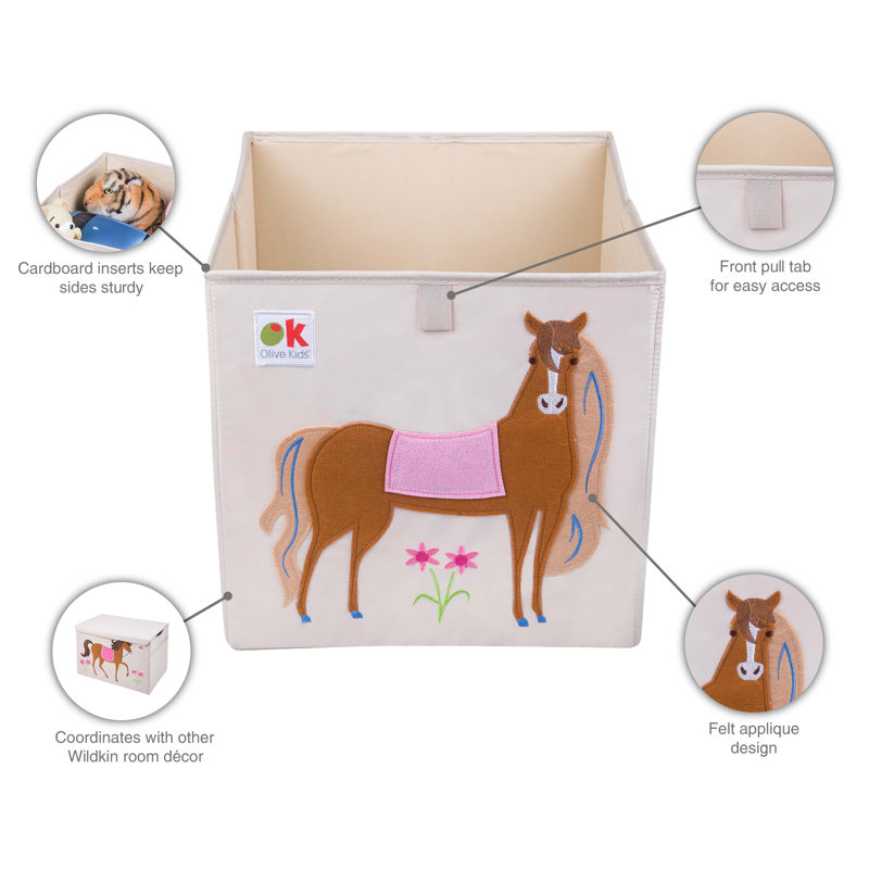 Wildkin Beige Fabric Kids Storage Cube with Horse Design