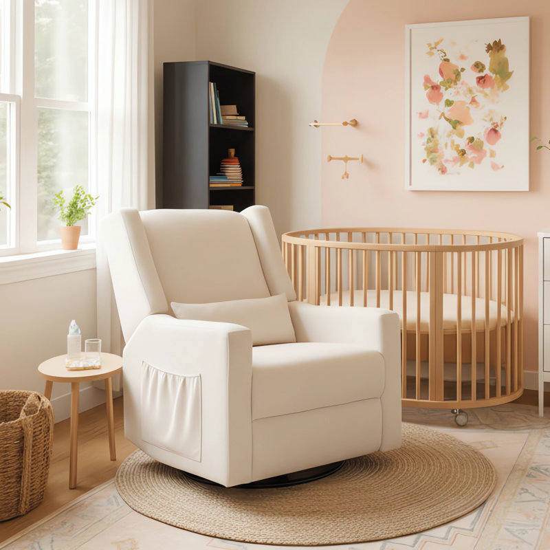 Tucker 32.8" Wide Chenille Upholstered Swivel Glider Recliner, Beige