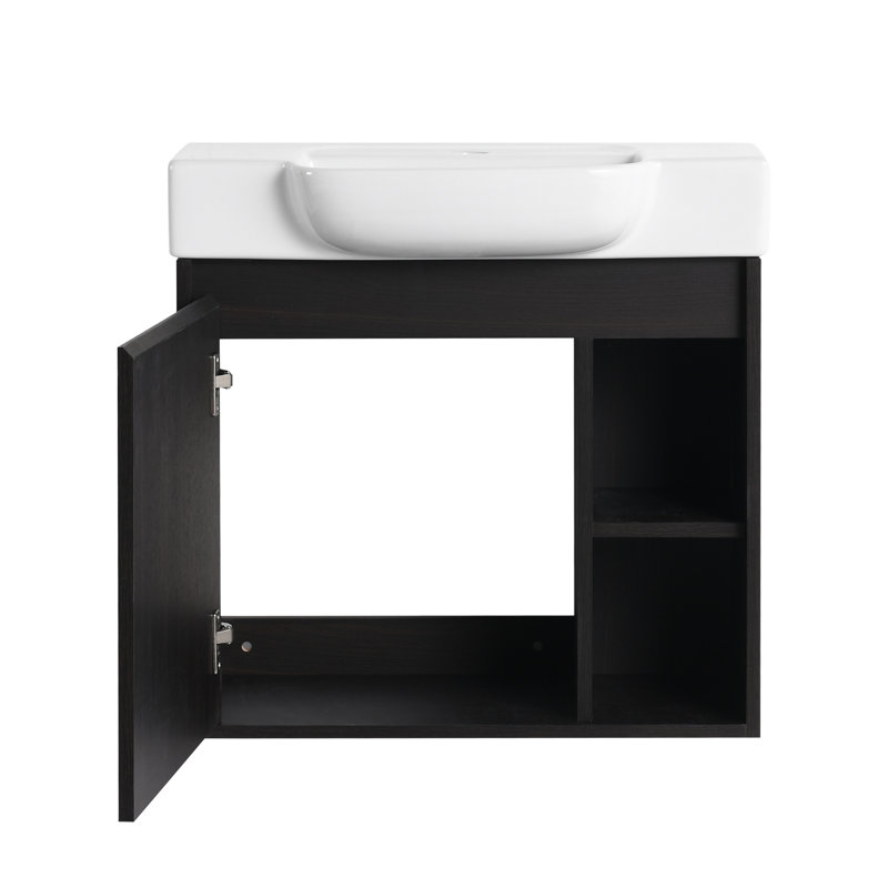 Ensemble de meuble-lavabo simple mural 24 po, comptoir flottant avec plateau en céramique 24 po, Noir
