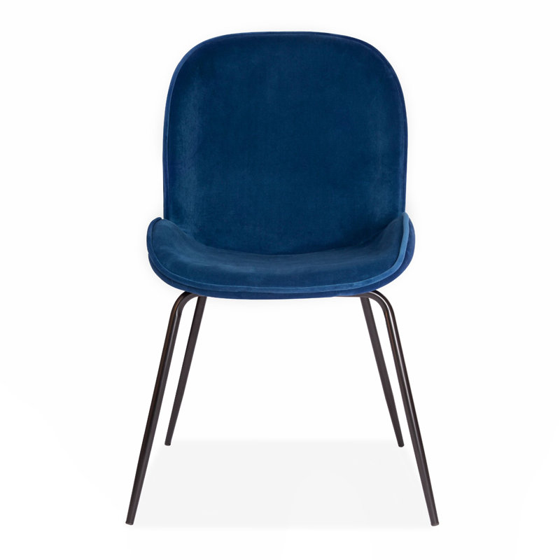 2 Preminger Velvet Upholstered Dining Chair with Metal Legs, Blue