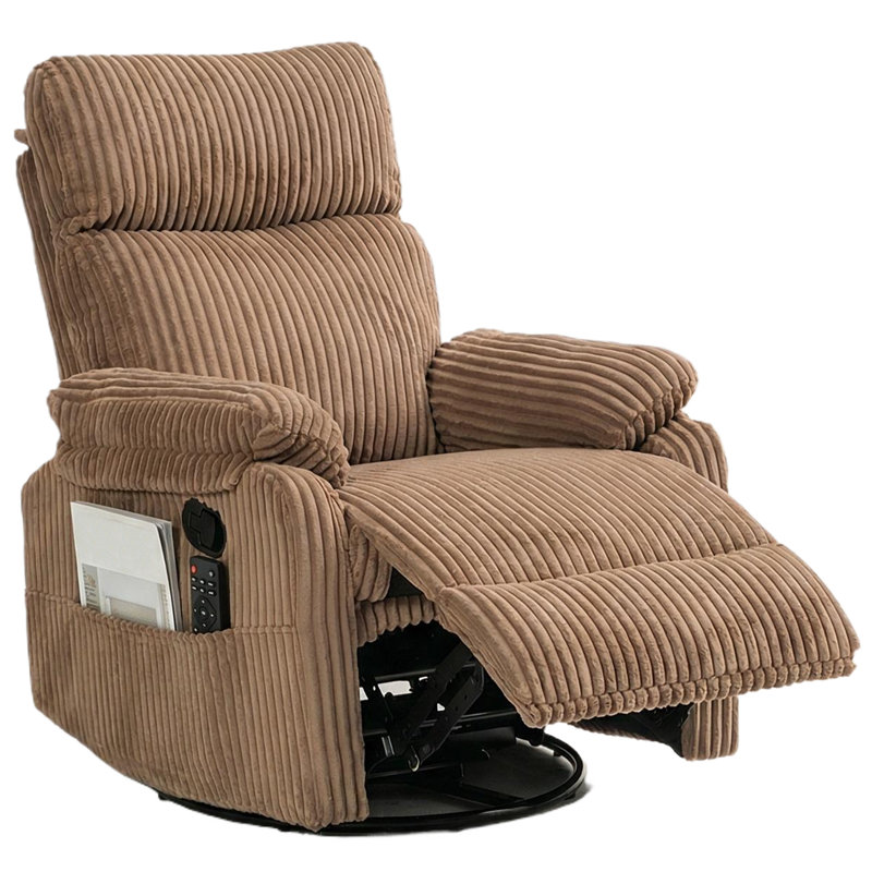 Manual Small Recliner Rocking Chair For Nursery/relaxation, Corduroy Swivel Glider Recliner For Living Room Bedroom, Brown Rocking Chair Nursery Recliners For Small Spaces, Side Pockets (brown)