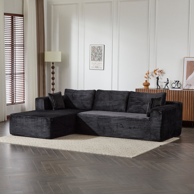 Modular Sectional Sofa Couch Multi-functional Boneless L-shaped Sleeper Sofa With Deep Seat, Black Corduroy