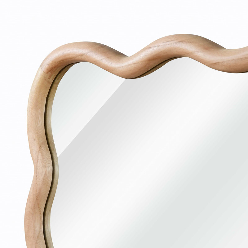 Miroir décoratif rectangulaire en bois massif ondulé pour chambre à coucher, salle de bain, salon, vestibule, Naturel