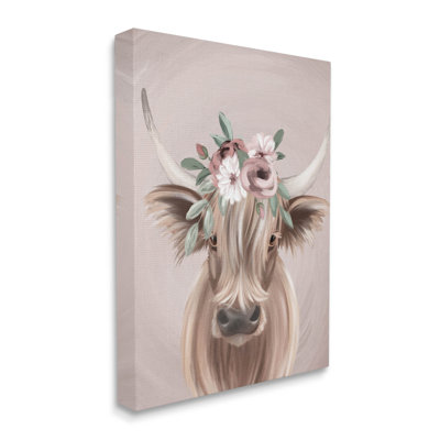 " Highland Cattle Pink Flower Crown " by Jo Taylor Painting Print