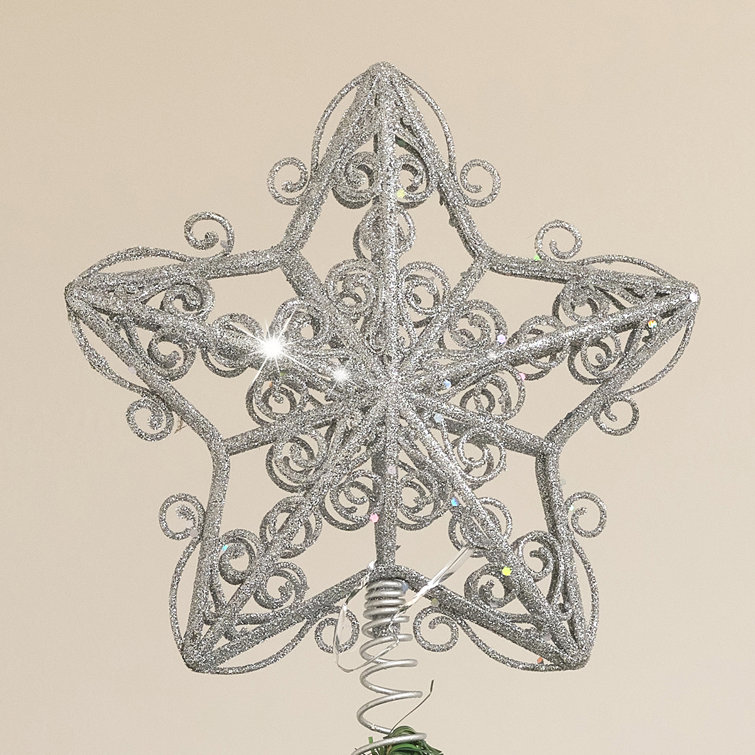 The Seasonal Aisle Silver Ornate Glitter Star Christmas Tree Topper ...