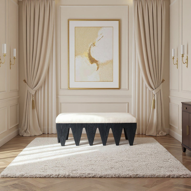 Banc en tissu Altair, Tissu de fourrure velours crème / finition noire