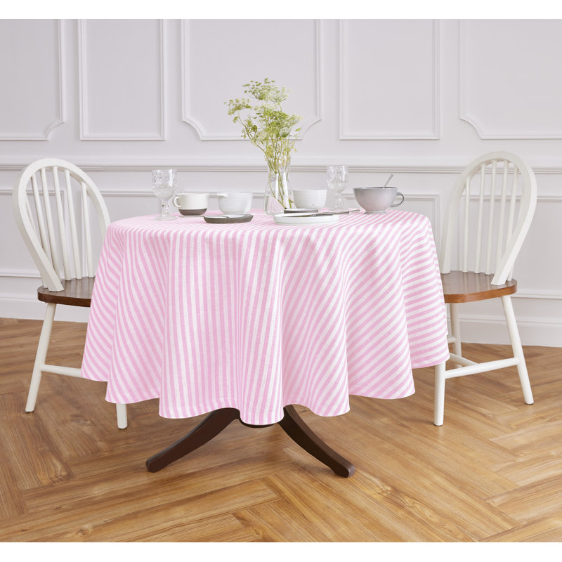 Amalfi Stripe - 100% Pure Linen Round Tablecloth, 70" Round, Black/White