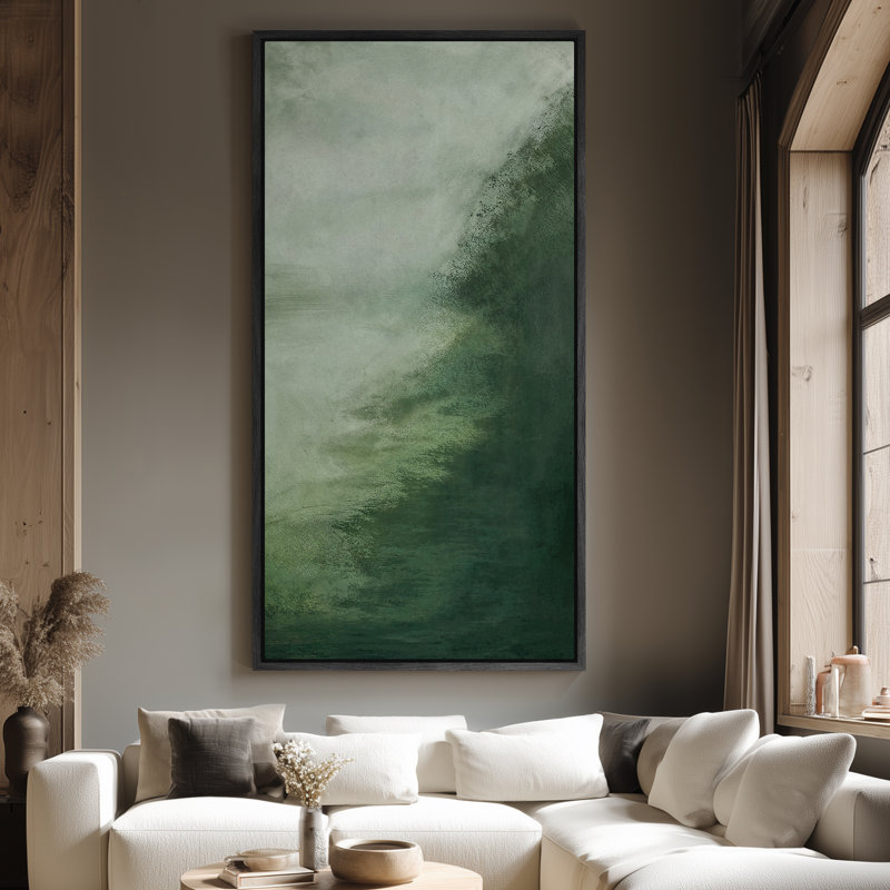 Large Framed Canvas Wall Art - Minimalist Abstract Emermaild Green Prints 60"x30", Black, 60" H x 30" W