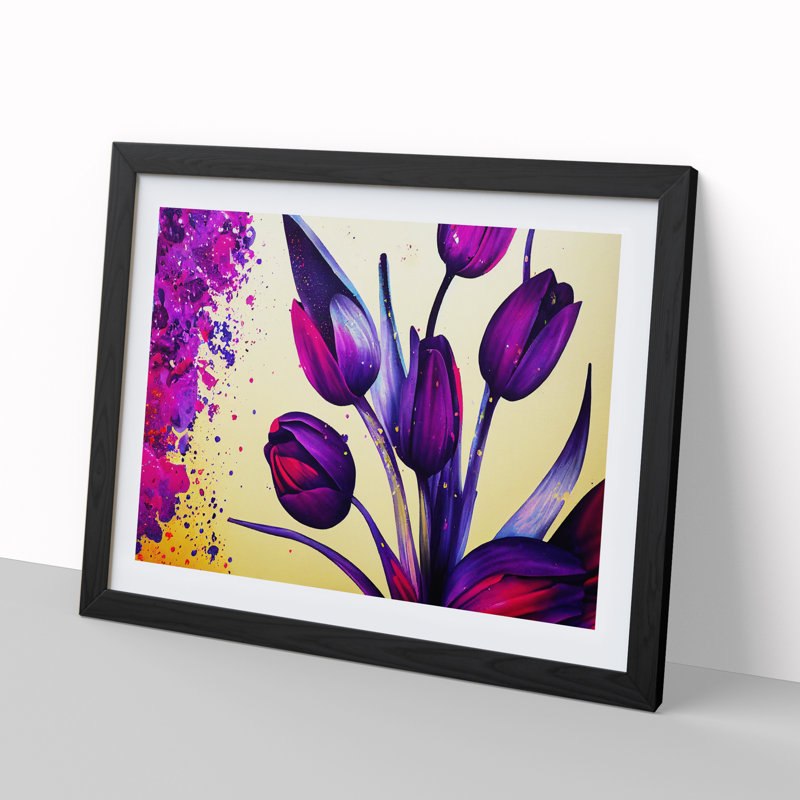 Tulip Flower Splash Vol.5 Abstract - Framed Print, Black, 46cm H x 64cm W x 2cm D