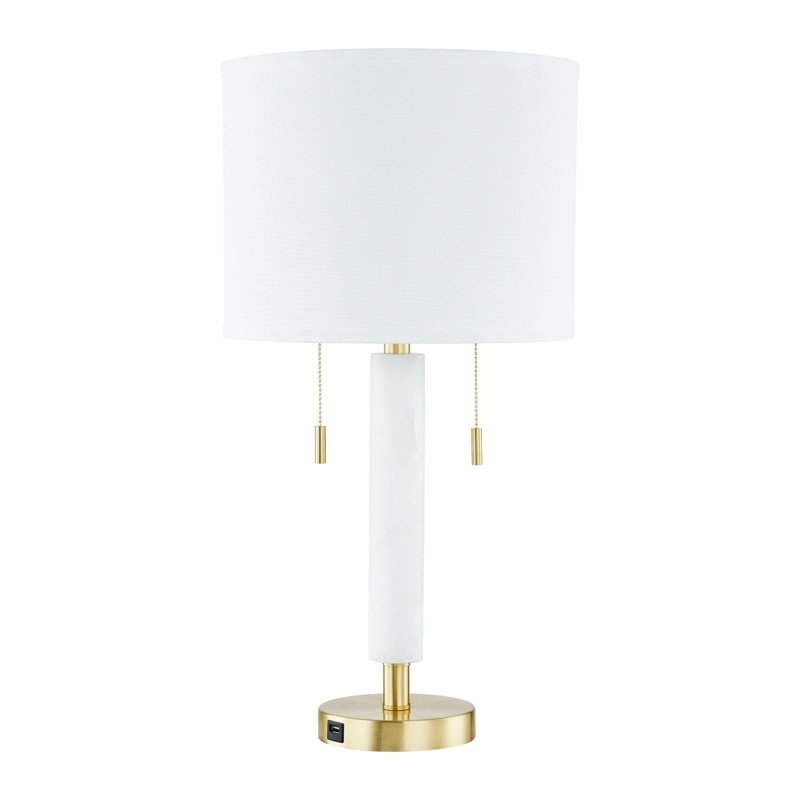 Elegant White Alabaster and Gold Table Lamp Set with USB