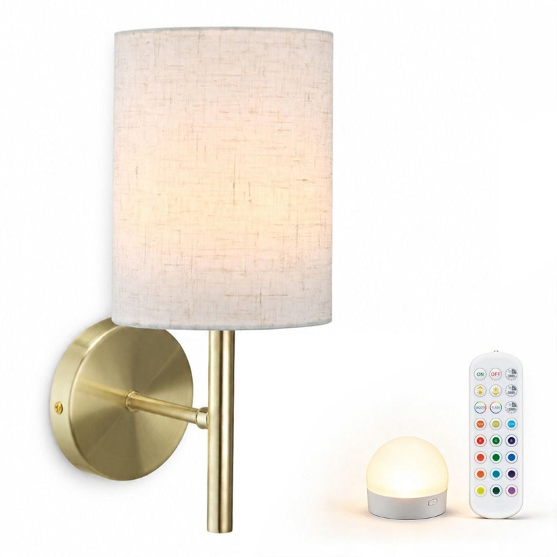 Aluminium LED Armed Sconce, Beige / Satin Brass