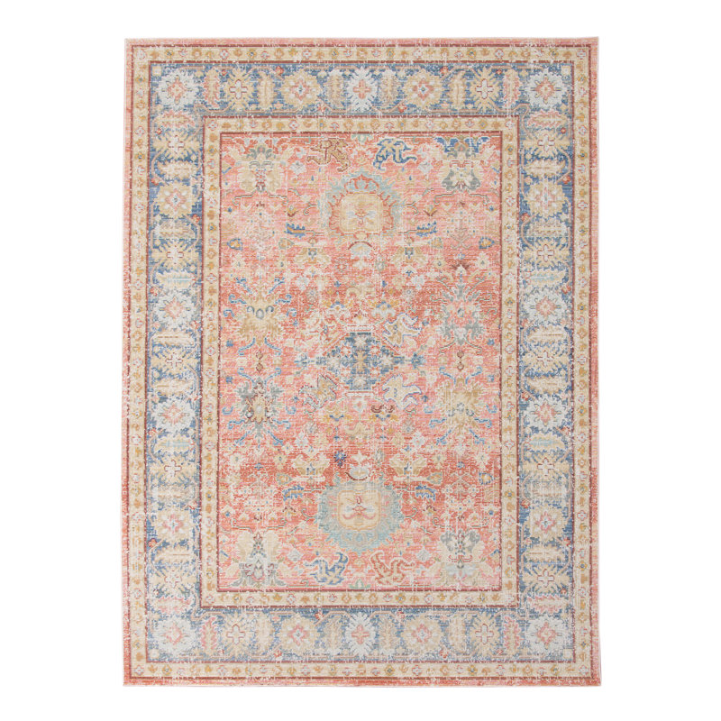 Bexhill  Weathered Vintage Oriental Coral Area Rug, Rectangle 9' x 13'