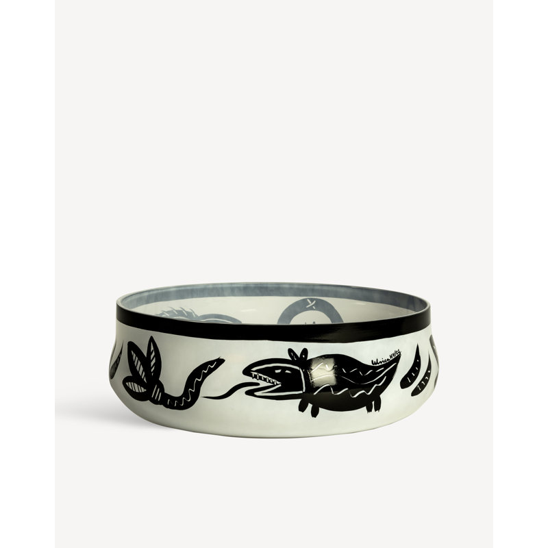 Bol décoratif en verre Carambra blanc / noir