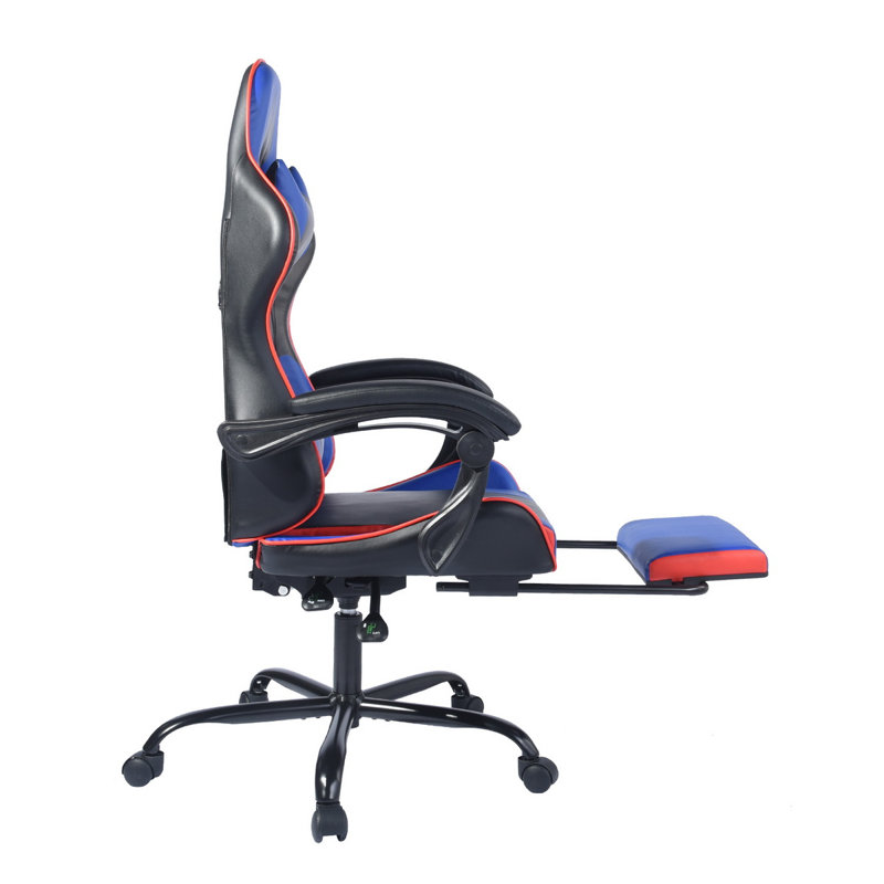 Hashtag Home Ryde Adjustable Reclining Ergonomic Swiveling PC & Racing Game Chair with Footrest, Black/Blue