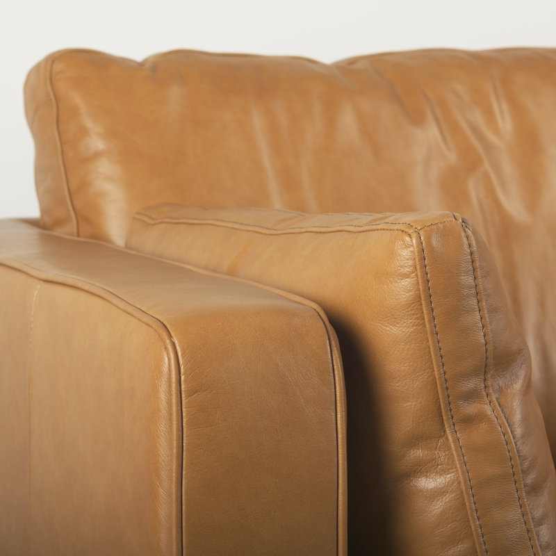 Canapé à accoudoirs carrés en cuir véritable 87,8 po