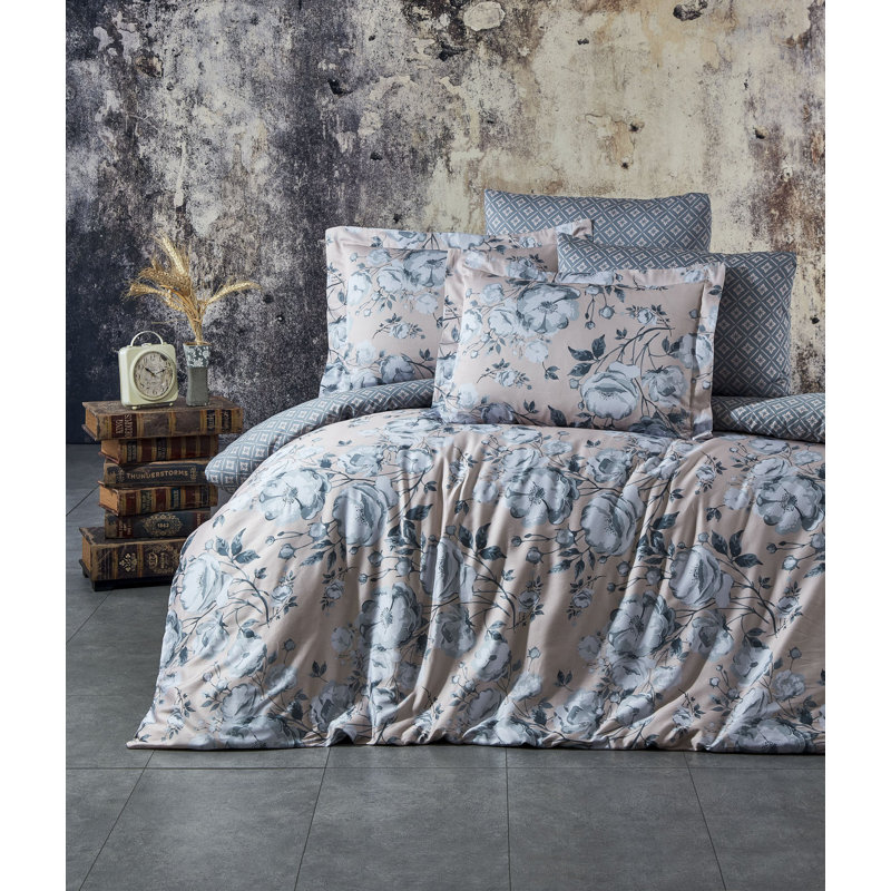 Ensemble de housse de couette 100% coton Tuckerman, Beige/gris, Housse de couette 61 "x 87" + 2 pièces supplémen