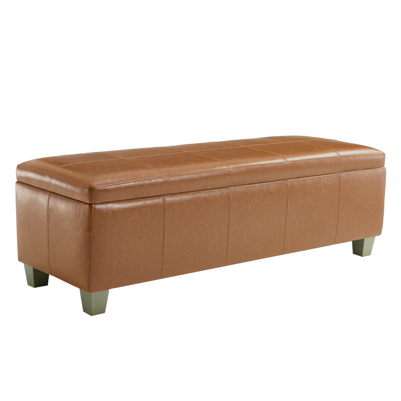 41" Wide Faux Leather Upholstered Storage Bench, 15.5" H x 41" W x 16.3" D, Light Brown