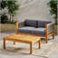 Ensemble de causeuse et table basse d'extérieur LAUREL, en bois d'acacia durable et en rotin de polyéthylène, parfait pour le patio et le jardin