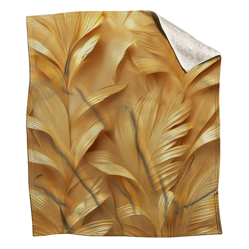 Couvertures texturées à motif de feuilles, L 60 po x H 80 po, Or moyen / or moyen