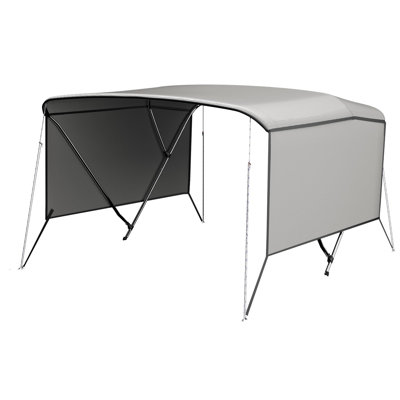 Professional Boat Sun Protection – 3-Arch Bimini Top for Vessels – 600D Waterproof Marine Canvas with PU Coating – Removable Mesh Side Curtains and 1-Inch Aluminum Frame – Includes Straps, Zippered