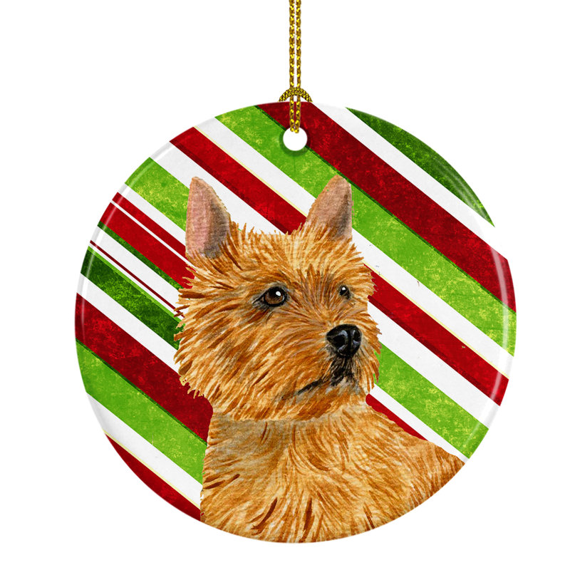 Ornement figurine suspendu en céramique de noël terrier norwich