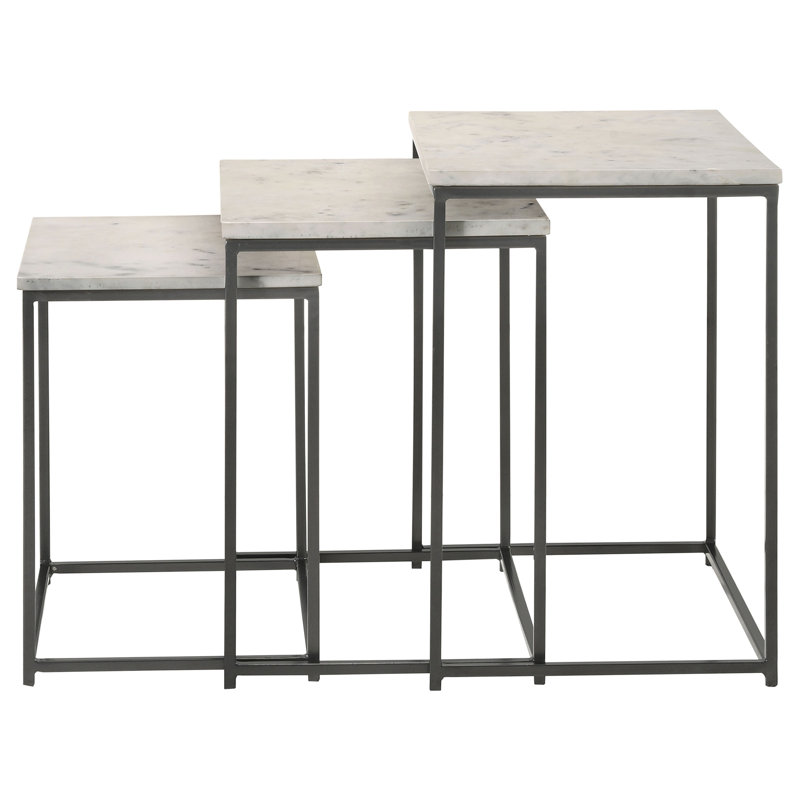 Adeesa Marble Top Nesting Tables, Gunmetal, White Marble