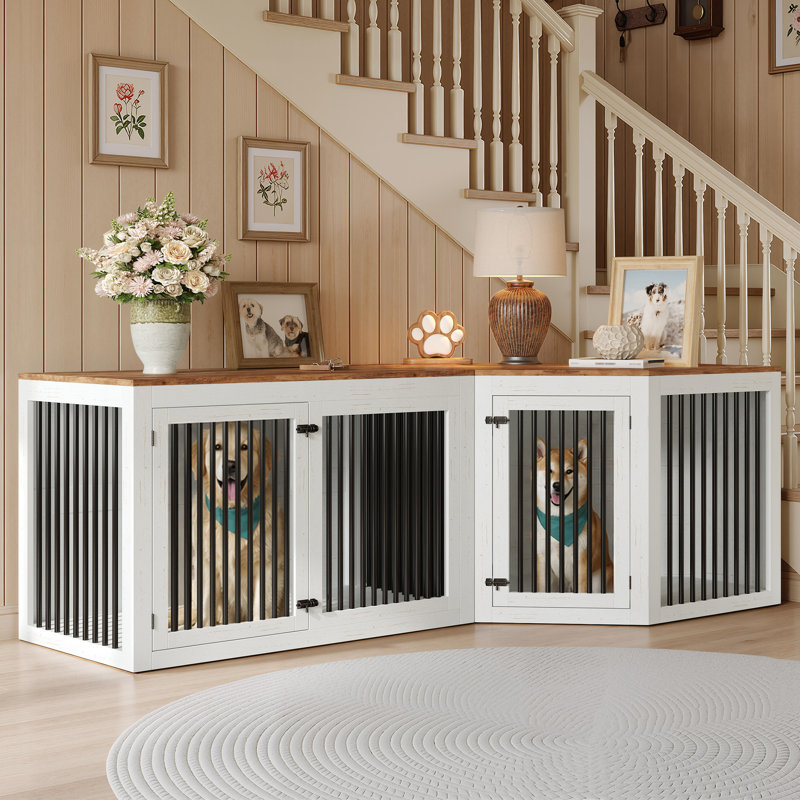 Ensemble de cage modulaire pour chien 3 pièces Aletza, Blanc