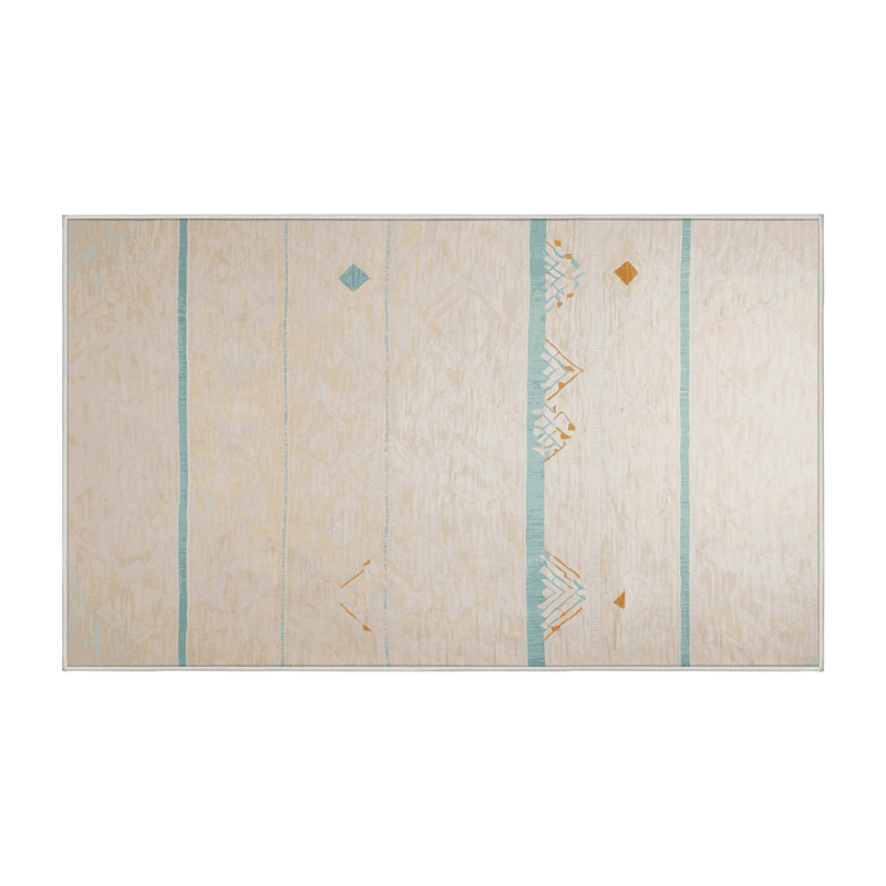Machine Washable Beige Area Rug, Rectangle 8' x  10'