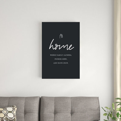 Maison où la famille rassemble gris foncé - reproduction d'art textuel sur toile tendue