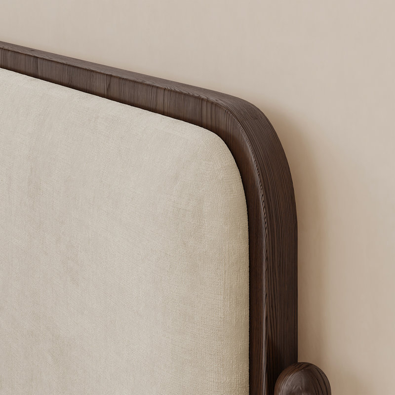 Beige Upholstered Solid Wood Bed Framee, King Size, King, Beige