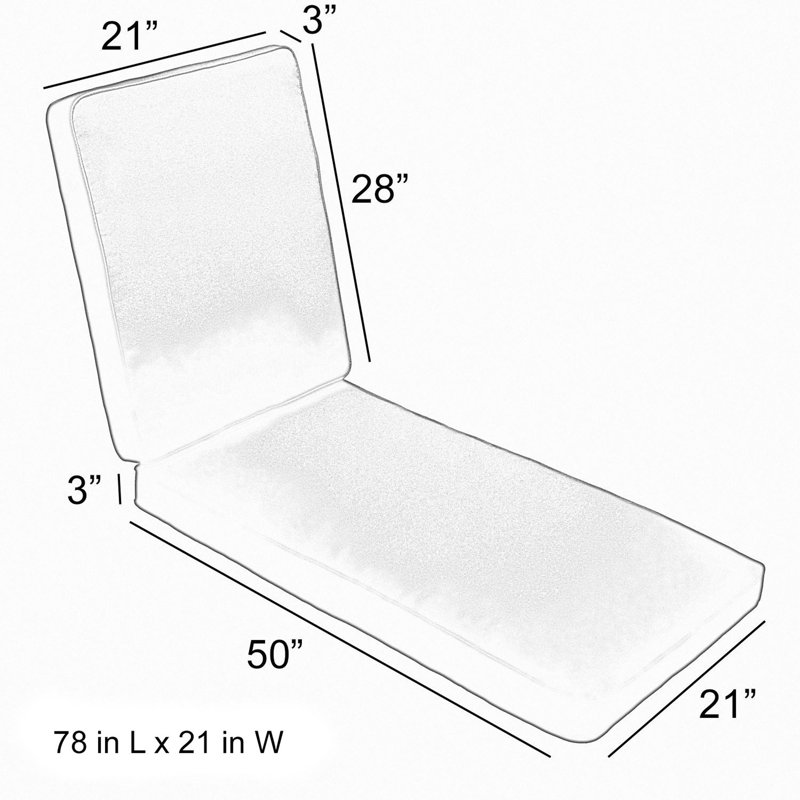 Benigna Outdoor 3'' Chaise Lounge Seat / Back Cushion, 3" H x 21" W x 50" D